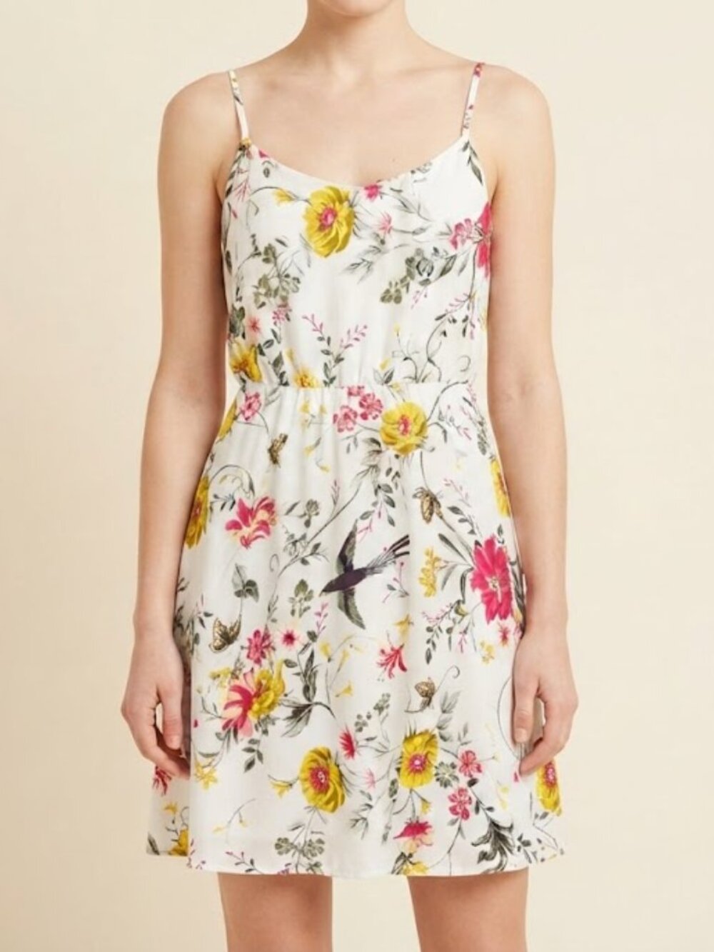 White Floral Spaghetti-Strap Mini Dress